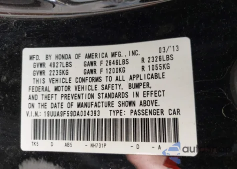 2013 Acura Tl 3.7 z USA, uszkodzony, nr VIN 19UUA9F59DA004393